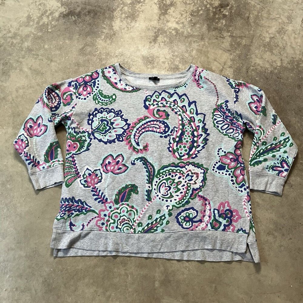Talbots Sweatshirt Womens Plus X Gray‎ Paisley Print Multicolor Relaxed Lounge